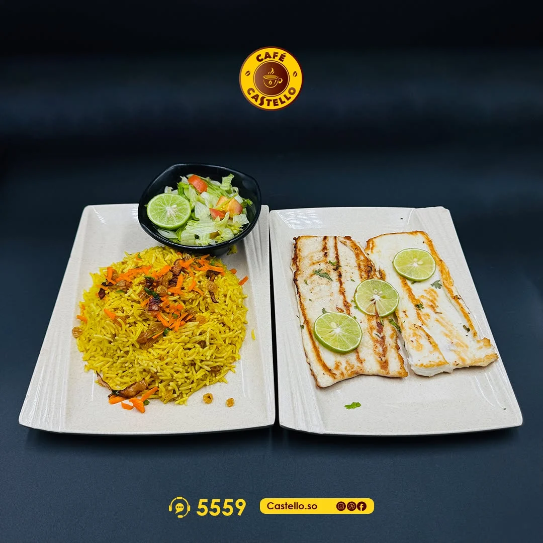 Rice and fish menu item