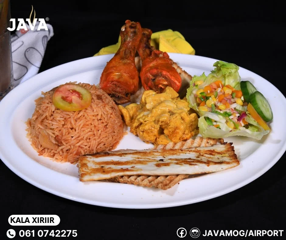 Rice, fish and chicken menu item