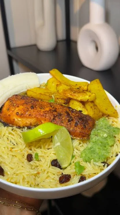 small fish-rice menu item