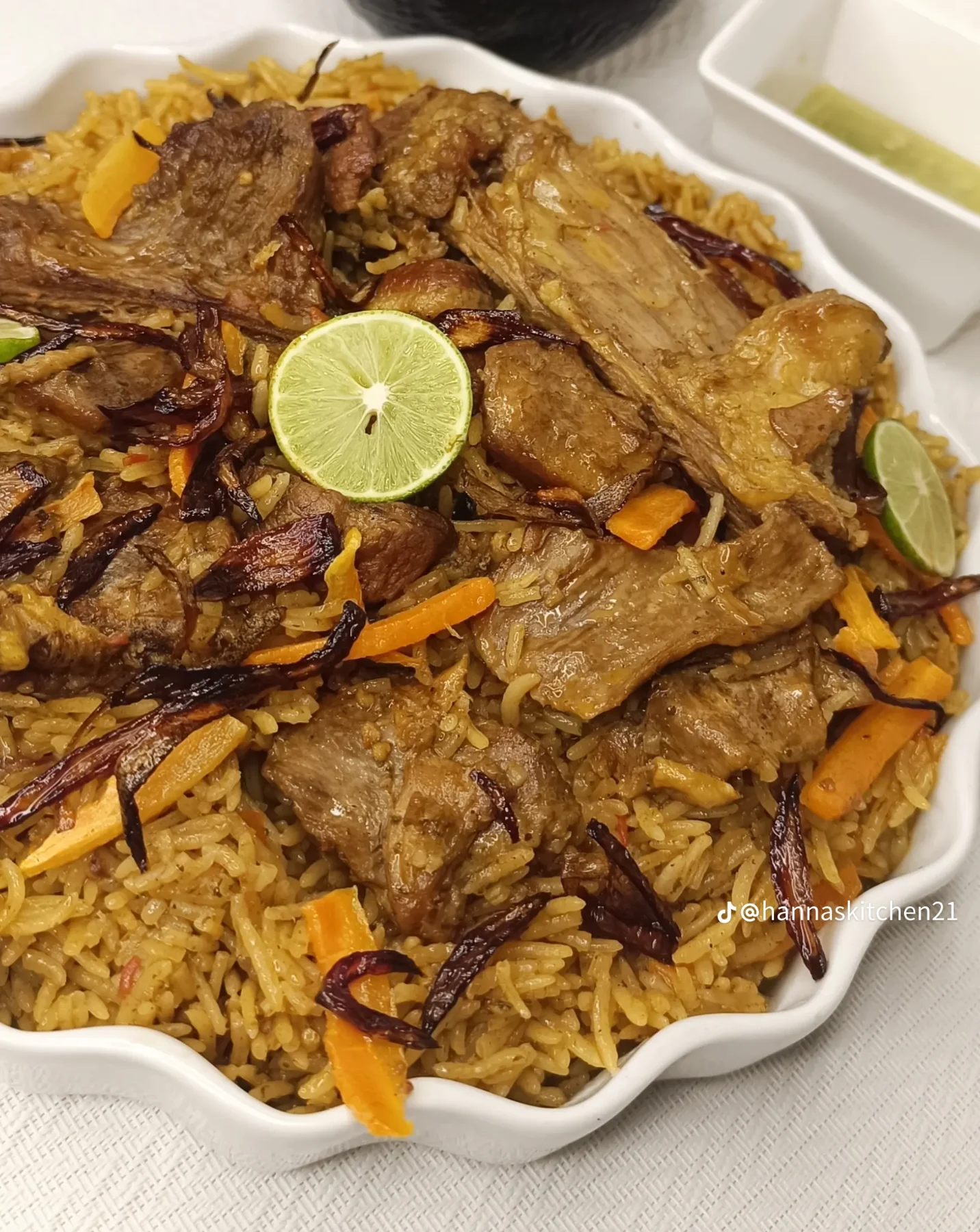 Rice and meat menu item